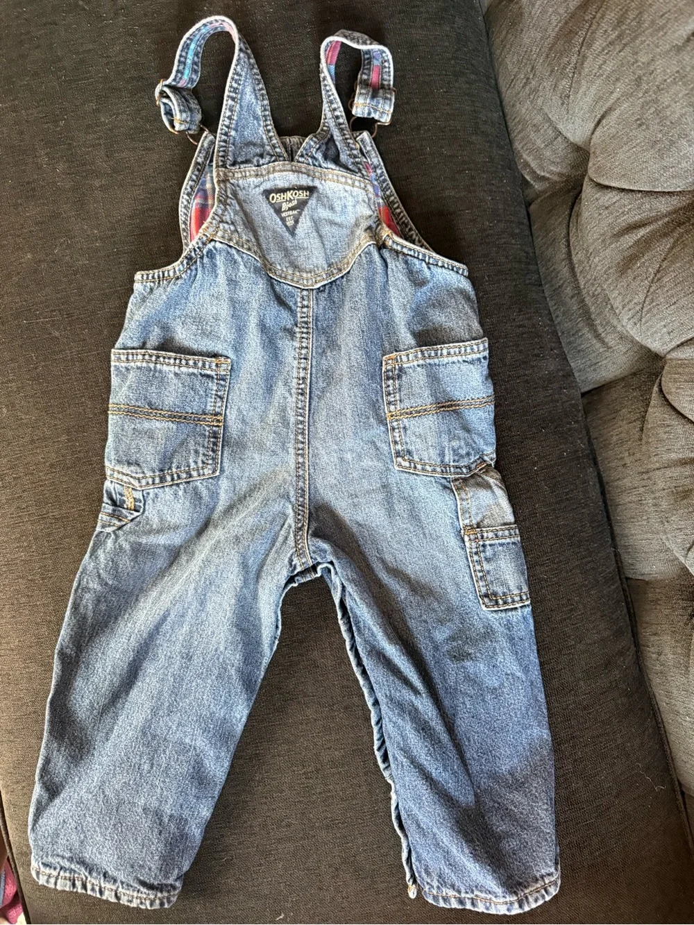 OshKosh B'gosh Blue Denim Kids Overalls with Red Patch